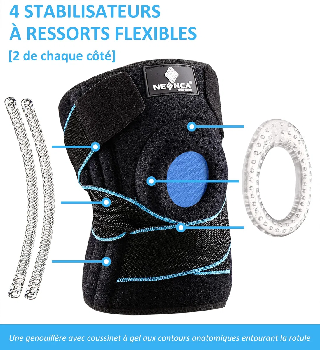 NEENCA Réglable Genouillère Rotulienne et Ligamentaire, avec Stabilisateurs Latéraux et Coussinets en Gel pour la Rotule-Genouillère Sport pour les Douleurs au Genou,Arthrite, Douleur au Ménisque