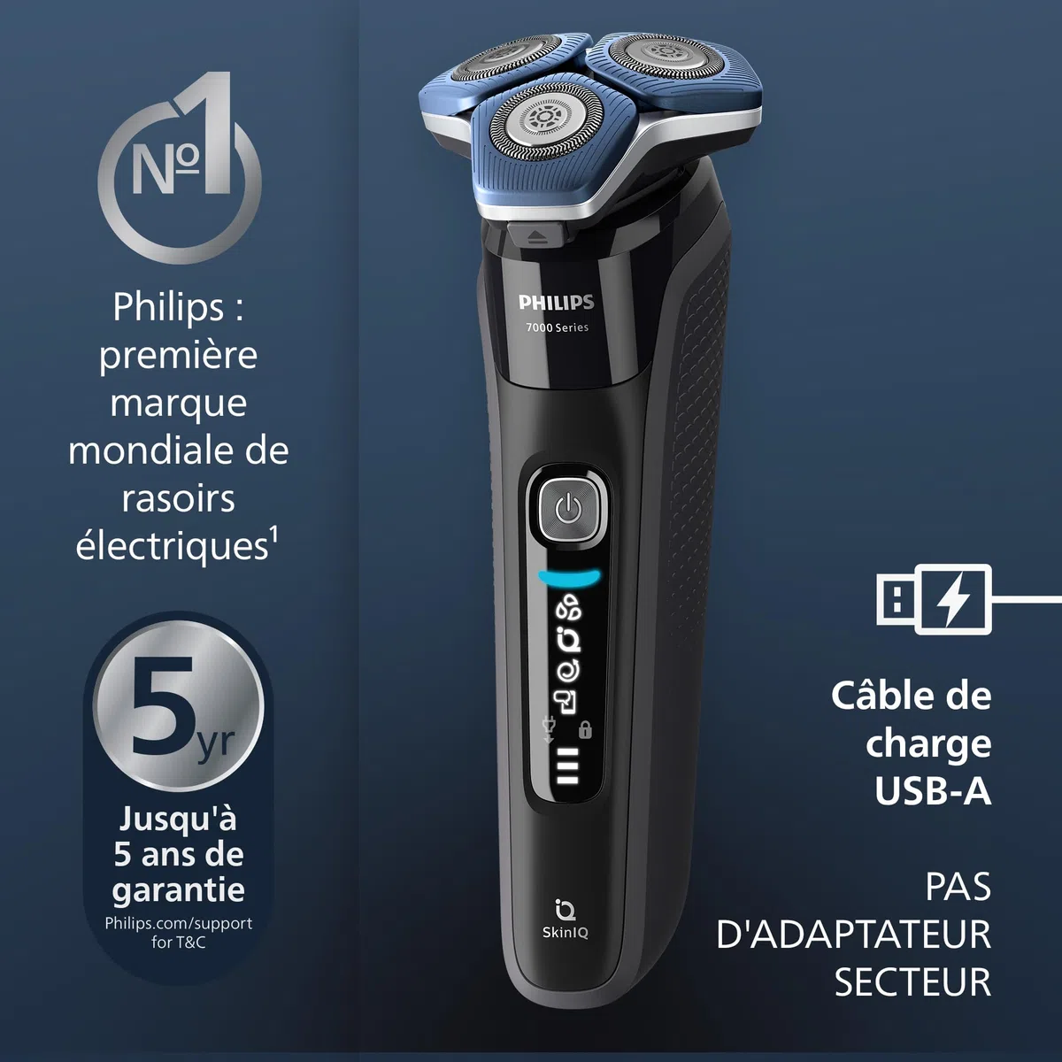 Philips Rasoir électrique Série 7000 pour homme Wet & Dry avec tondeuse rétractable, socle de charge, coffret de voyage et une cartouche Quick Clean (modèle S7886/55)