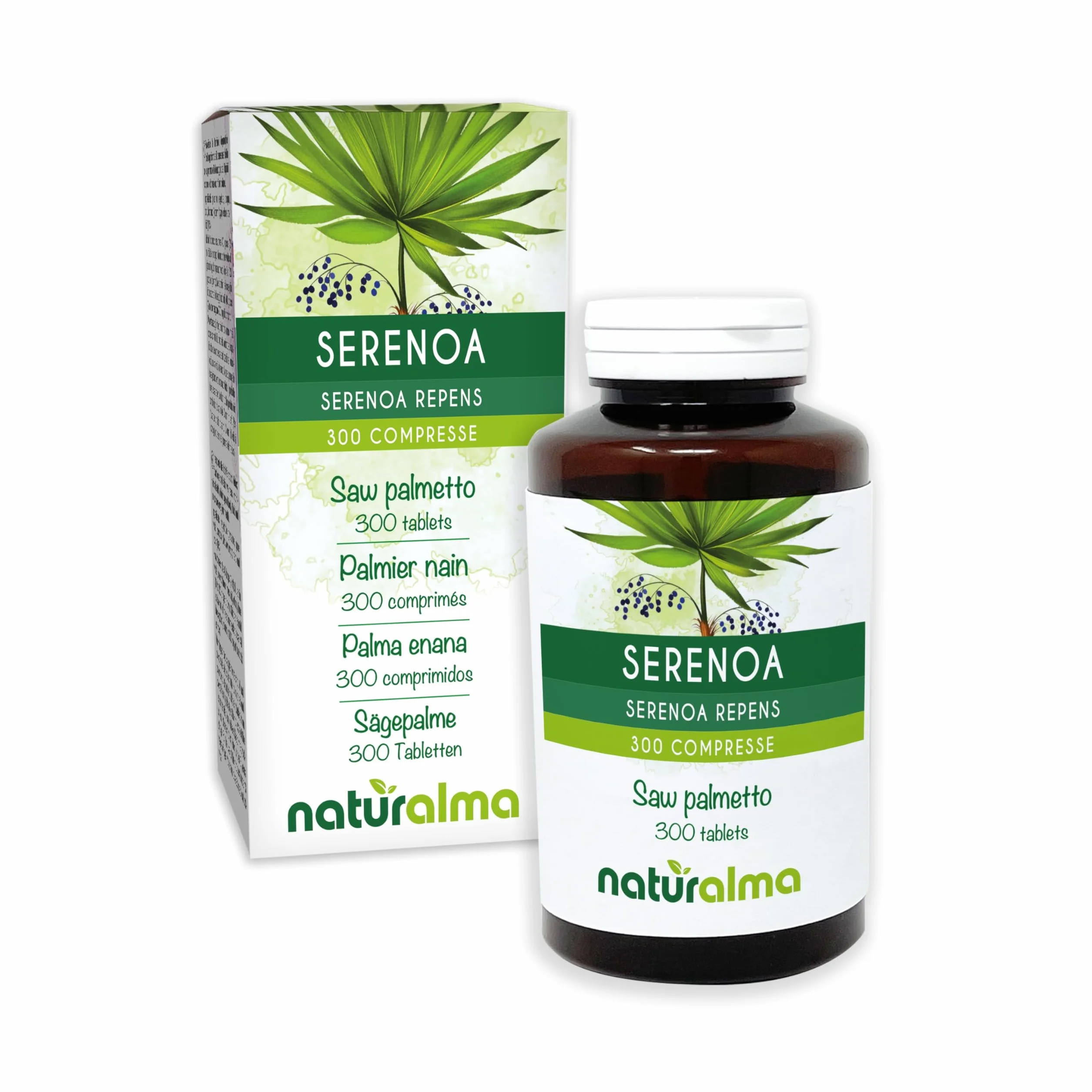 Palmier nain ou Palmier de Floride (Serenoa repens ou Sabal serrulata) fruits Naturalma - 150 g - 300 comprimés - Complément alimentaire - Naturel et Végétalien