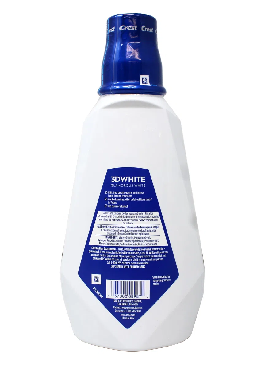 Crest - 3D White Glamorous White - Multi- Soins Blanchissant - Parfums Menthe Fraiche, Bain De Bouche 946 Ml ( lot de 2 )