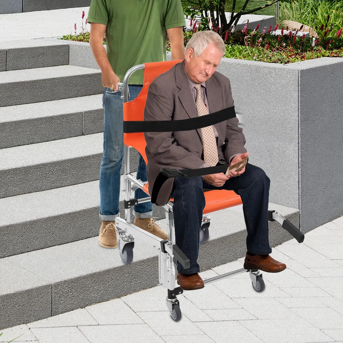 MINRS EMS Chaise d'escalier ambulance de pompier Chaise d'évacuation pliable Capacité 160 kg pour le transfert de patients ou de personnes à mobilité réduite