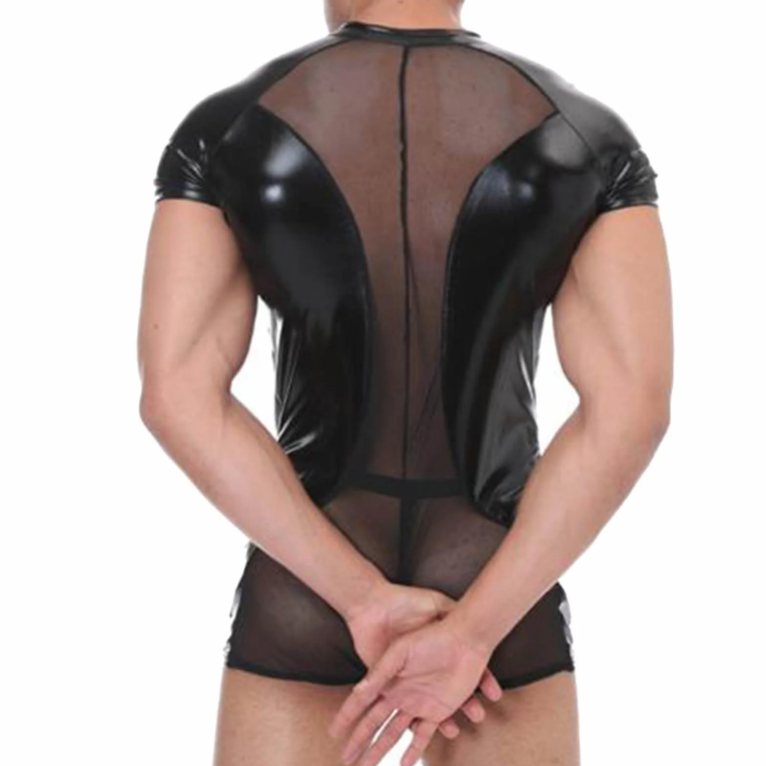 Latex Tenue Techno pour homme - Effet mouillé - Maillot de corps en cuir - T-shirt en maille - Clubwear - Débardeur - Coupe ajustée - Chemise en cuir - Lingerie pour homme