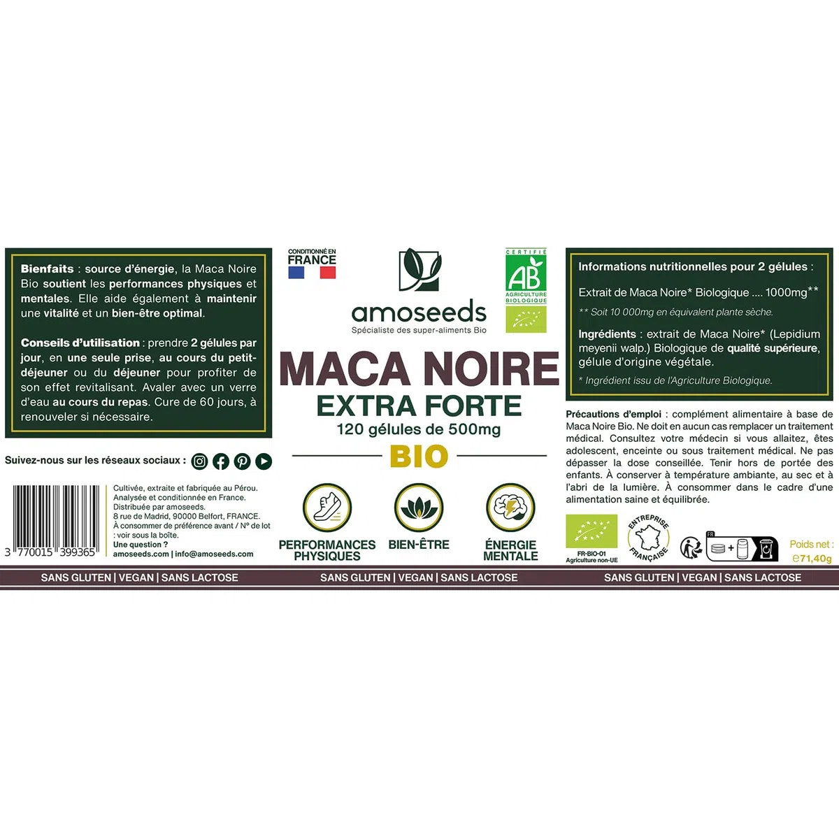 Maca Noire BIO du Pérou | Extra Fort 10 000mg par jour | 120 gélules vegan | Régulateur Hormonal, Détente, Énergie | Qualité Supérieure pour Sommeil,Stress