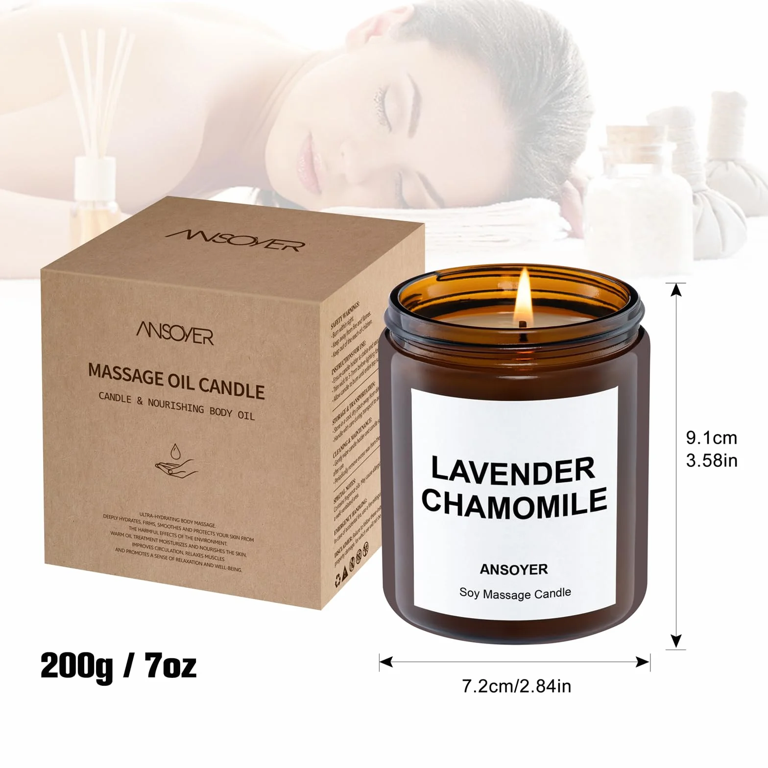 Bougie de Massage 200g I Bougie relaxante I Hydratante et nourrissante pour le spa à domicile (Lavande Camomille)