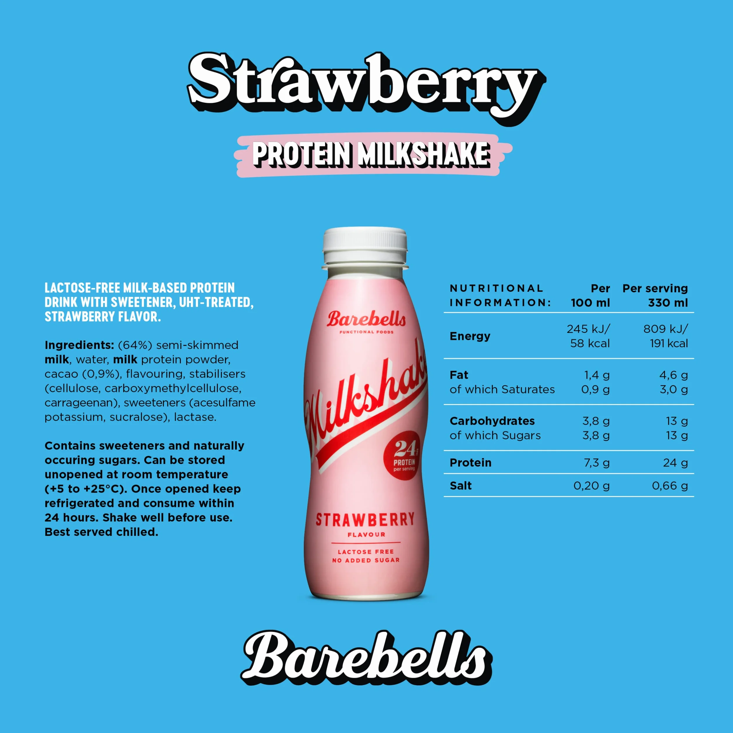 Barebells | Pack De Barebells Milkshake (8x330 Ml) | Boissons protéinées | Pack de milkshakes protéinés - Fraise