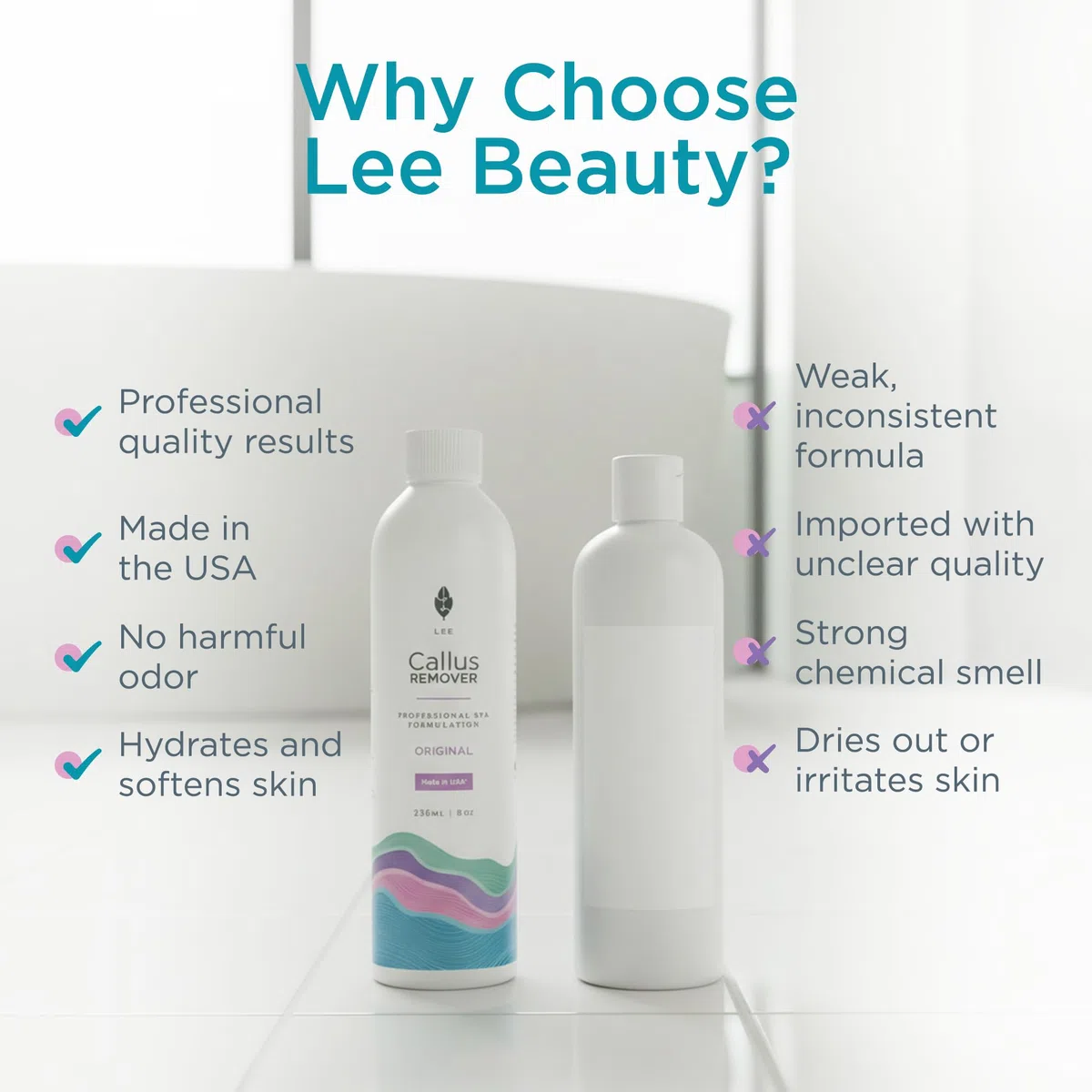 Le meilleur liquide et gel anti-callosités et anti-callosités de Lee Beauty Professional pour les cors et les callosités des pieds fait un meilleur travail qu'un rasoir électrique et une lime à pieds