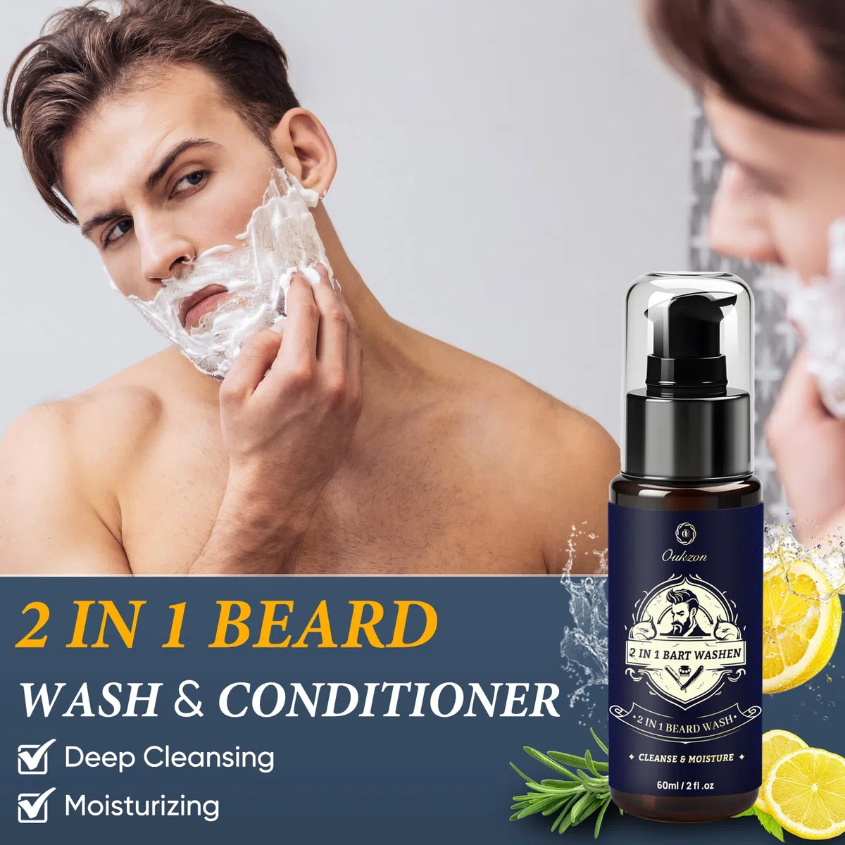 Oukzon Kit Barbe Homme, 10 en 1 Soin Barbe Homme, Coffret Barbe Homme avec Shampoing Barbe, Huile Barbe, Baume Barbe, Peigne Barbe, Brosse Barbe, Rasoir de Sureté, Ciseaux, Cadeau Homme