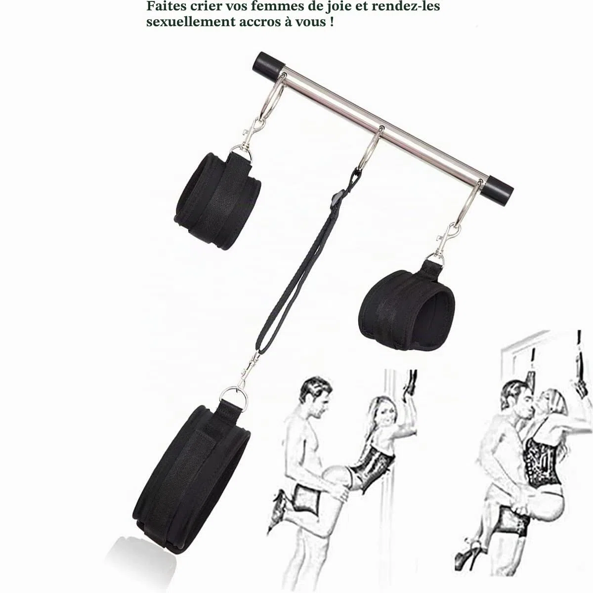 Ceinture de Bondage et Tubes en acier Ensemble de Bondage SM Réglables Menottes de Cheville Jouets Sexuels érotiques Sexuelles SM avec Barre D'écartement en Métal pour débutants et professionnels