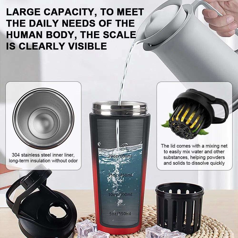 Shaker protéiné isotherme 750 ml acier inoxydable, sans bruit, sans BPA, bouteille d'eau et maille mélangée