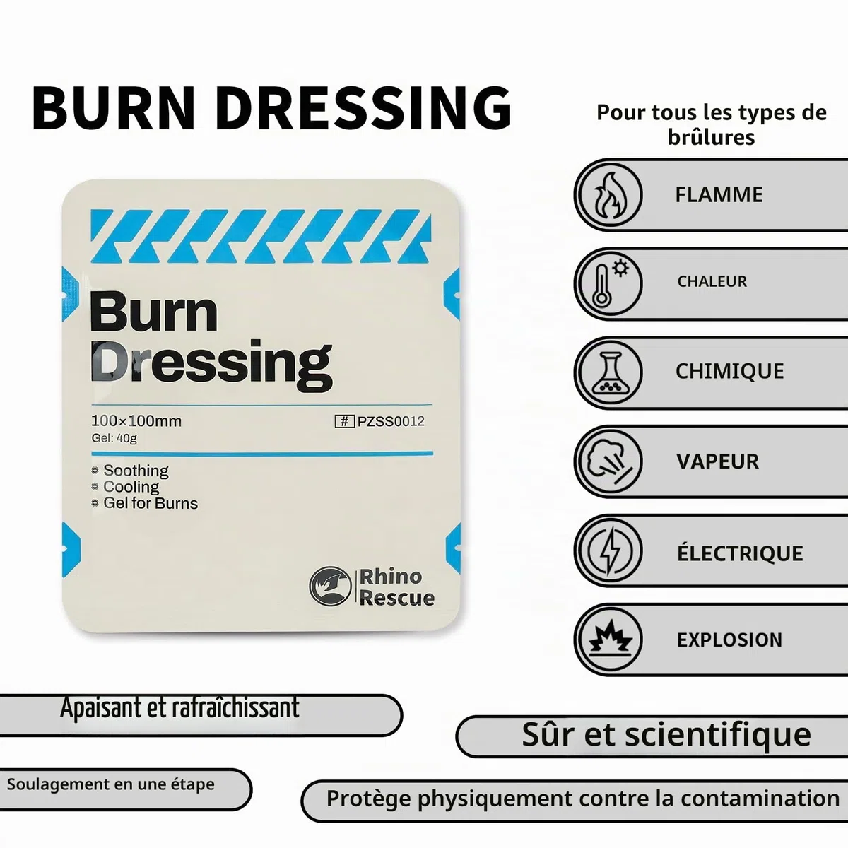 RHINO RESCUE Kit de Protection Contre les Brûlures | pour le Traitement des échaudures et des Coups de Soleil, pour la Maison, le Bureau, le Camping