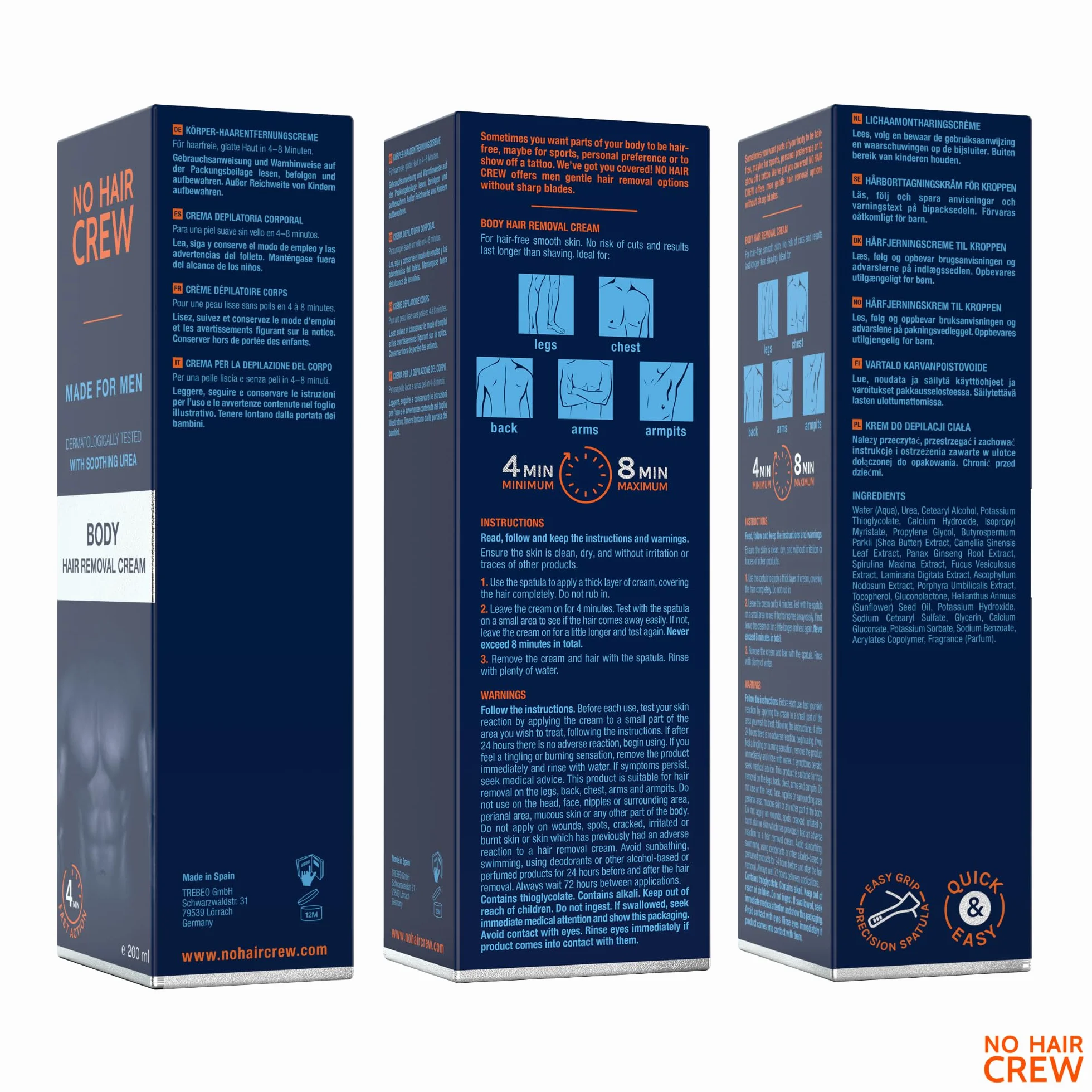 NO HAIR CREW Crème Dépilatoire Corps Homme Lot de 3 (3 x 200 ml) – Épilation Douce pour Torse, Dos et Aisselles – Sans Coupures ni Irritations