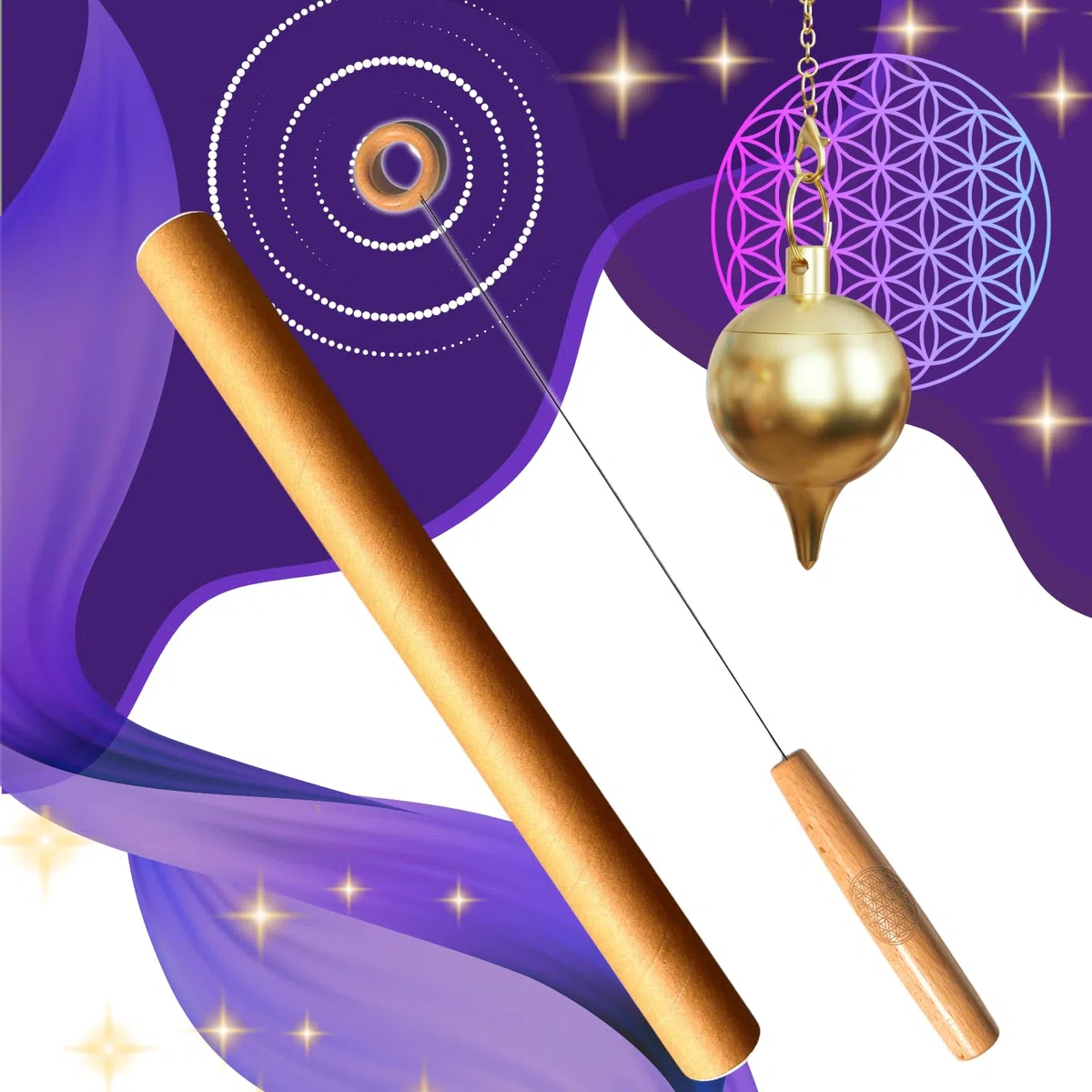Tensor Tenseur Biotenseur, Baguette de Sourcier Professionnelle et Pendule Divinatoire - Baguette de Radiesthésie – en Bois de Hêtre - Légère et Sensible