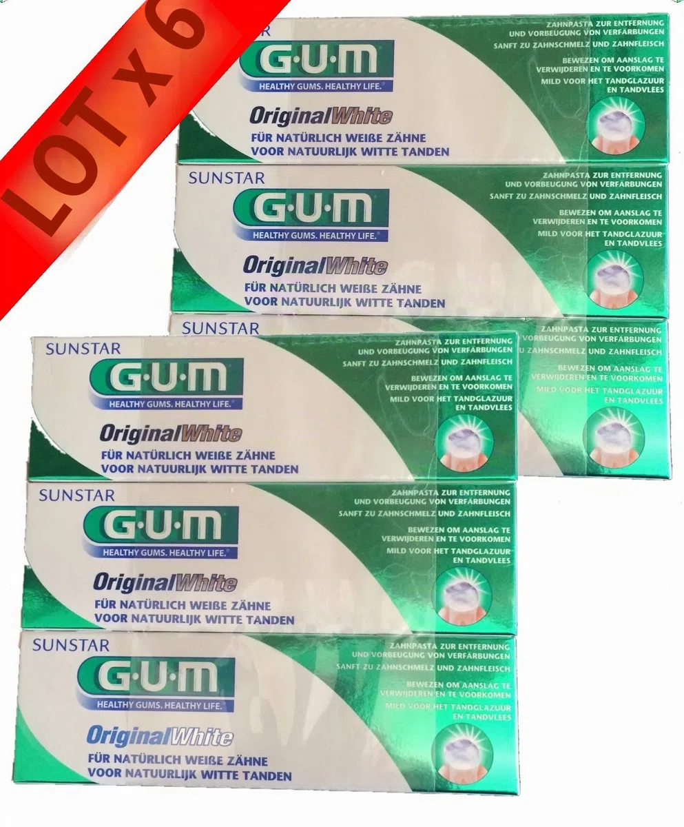 G.U.M Dentifrice Blancheur Original White - Lot de 6 Tubes de 75 mL