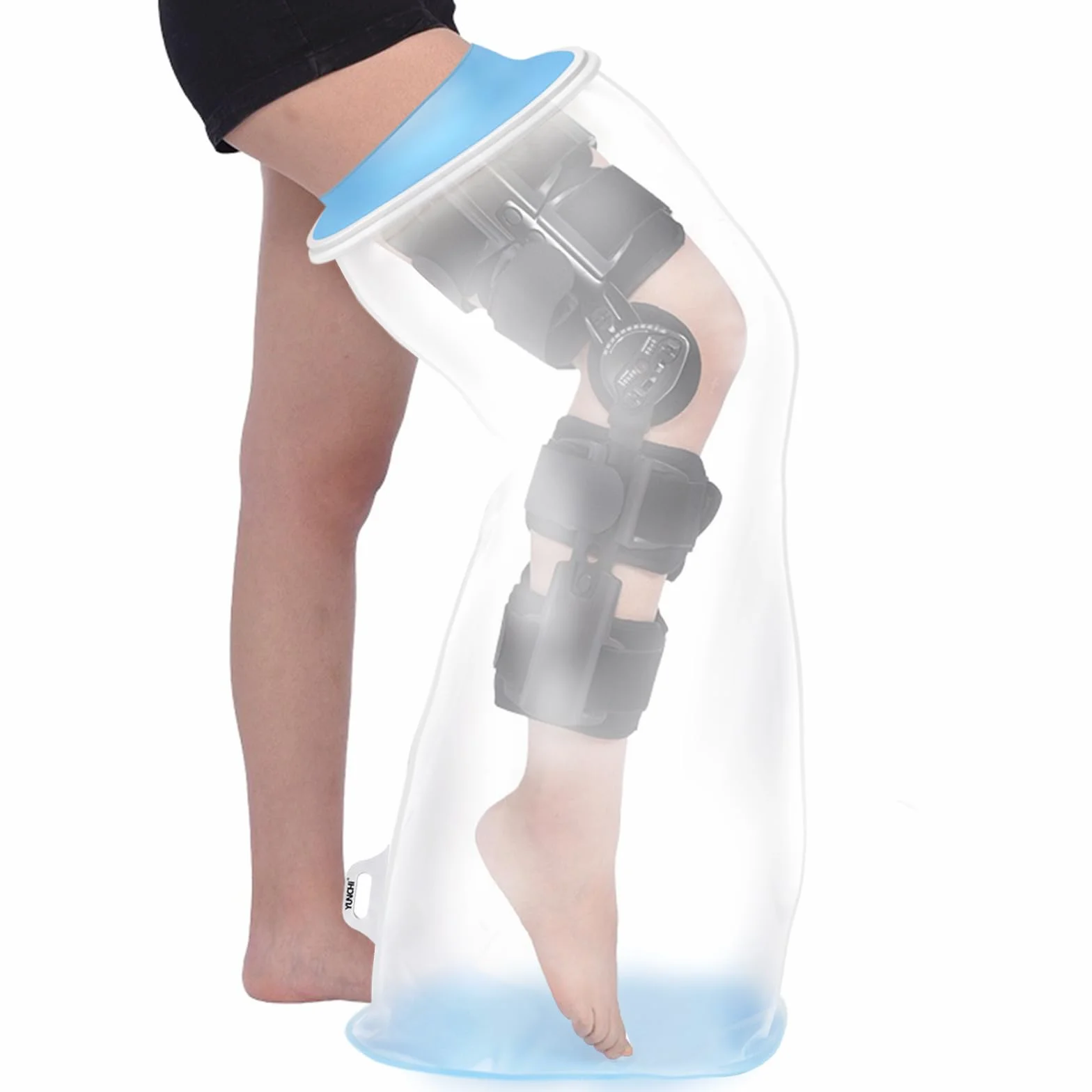 YUNCHI Protection de Douche pour Jambe Longue Adulte Anti-Dérapant XL Protection Étanche Réutilisable pour Orthèse Bloque Fixateur Fessier Genou Bandage (Protège-Jambe Long XL)