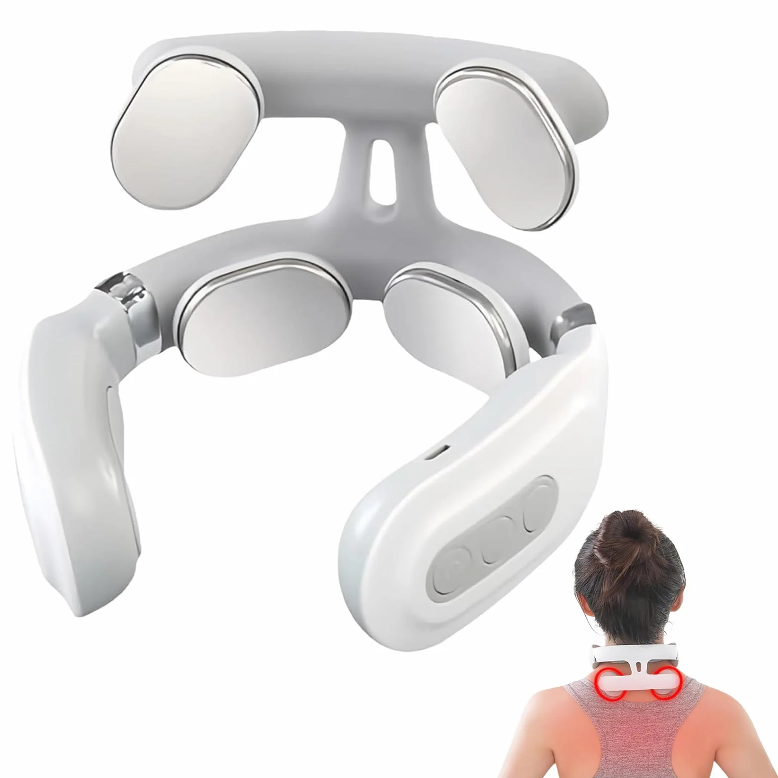 Appareil de massage électrique de la nuque avec 6 modes de massage et fonction chauffante, 16 niveaux d'intensité, masseur de cou rechargeable avec impulsions, appareil de massage portable pour les