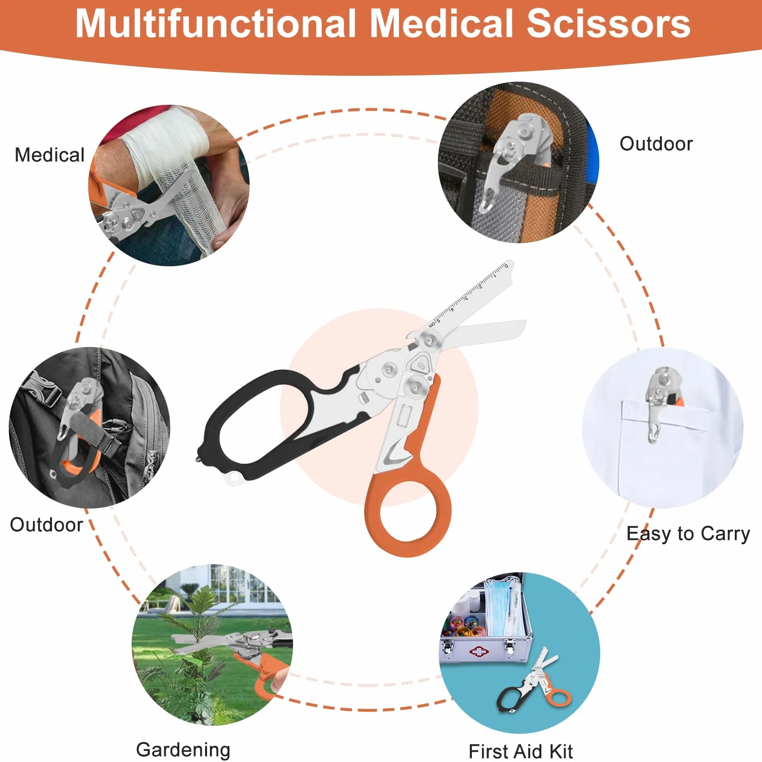 Ciseaux d'urgence, ciseaux de sauvetage multi-outils avec 6 fonctions pratiques, pince à ciseaux pliable avec étui, pince pliante tactique
