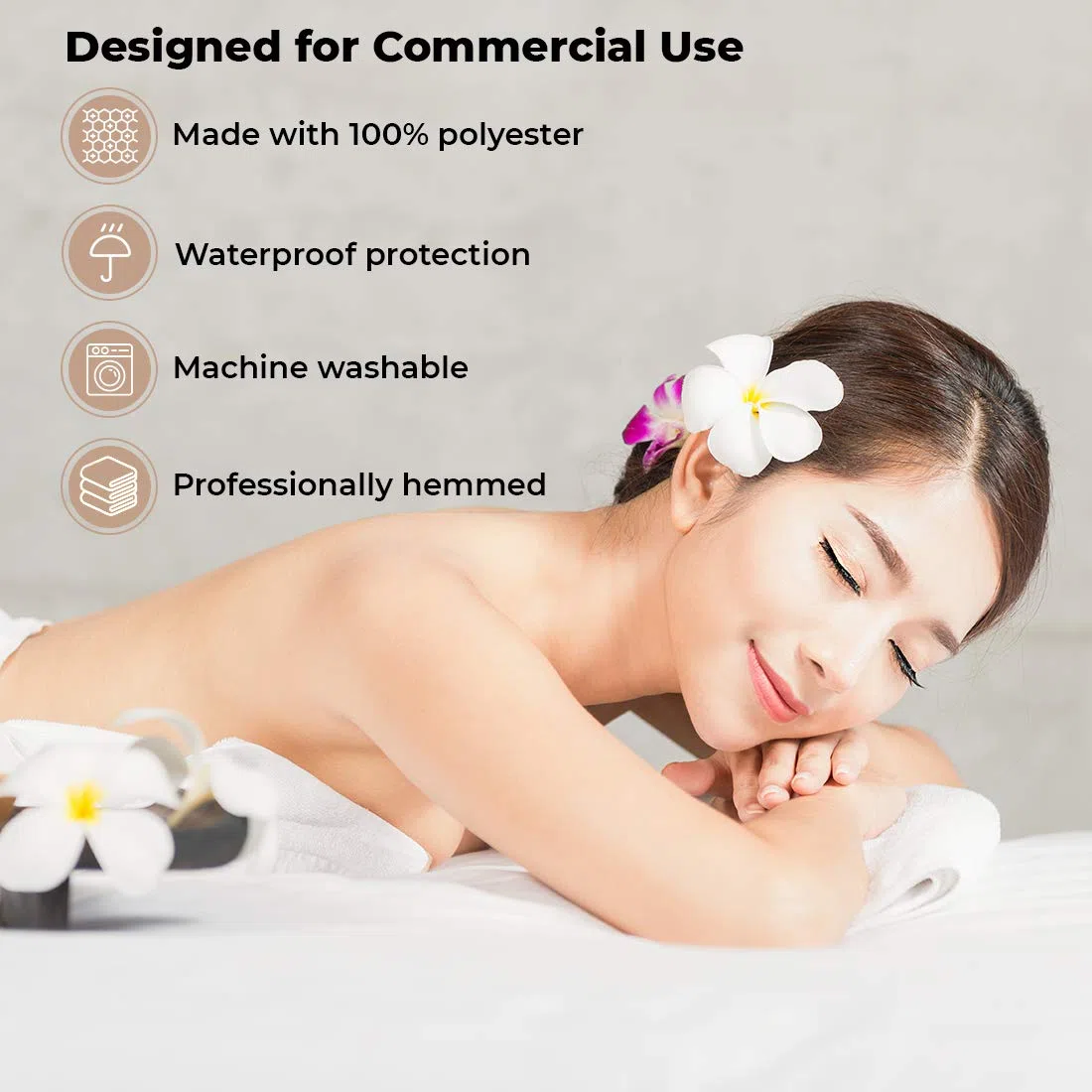 ForPro Wasserdichtes Spa Behandlung Massagelaken Set, weiß, maschinenwaschbar, für Massageliegen, inkl. Massage-Spannbetttuch und Massage-Gesichtsauflage