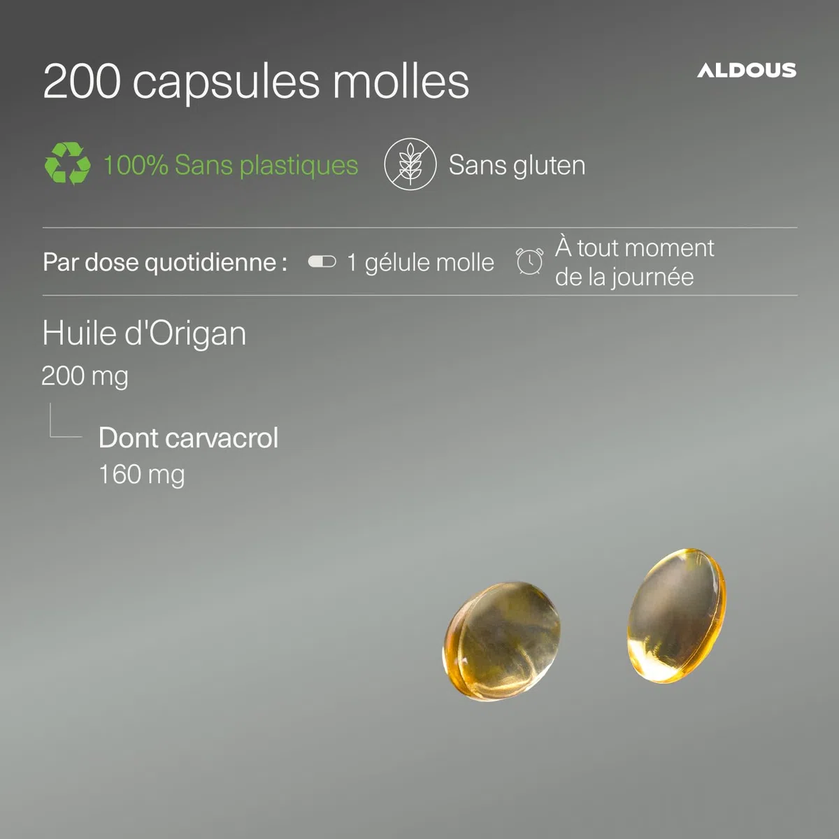 Huile d'origan en gélules avec 160 mg de carvacrol - 200 gélules - 1 par jour - Renforcement naturel du système immunitaire - Bien-être digestif et antioxydant - 80% de carvacrol - Sans additifs