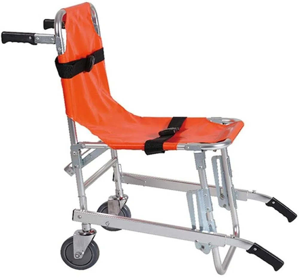 Chaise d'escalier légère en aluminium avec boucles à dégagement rapide – Ascenseur médical pour évacuer les pompiers ambulanciers, couleur orange