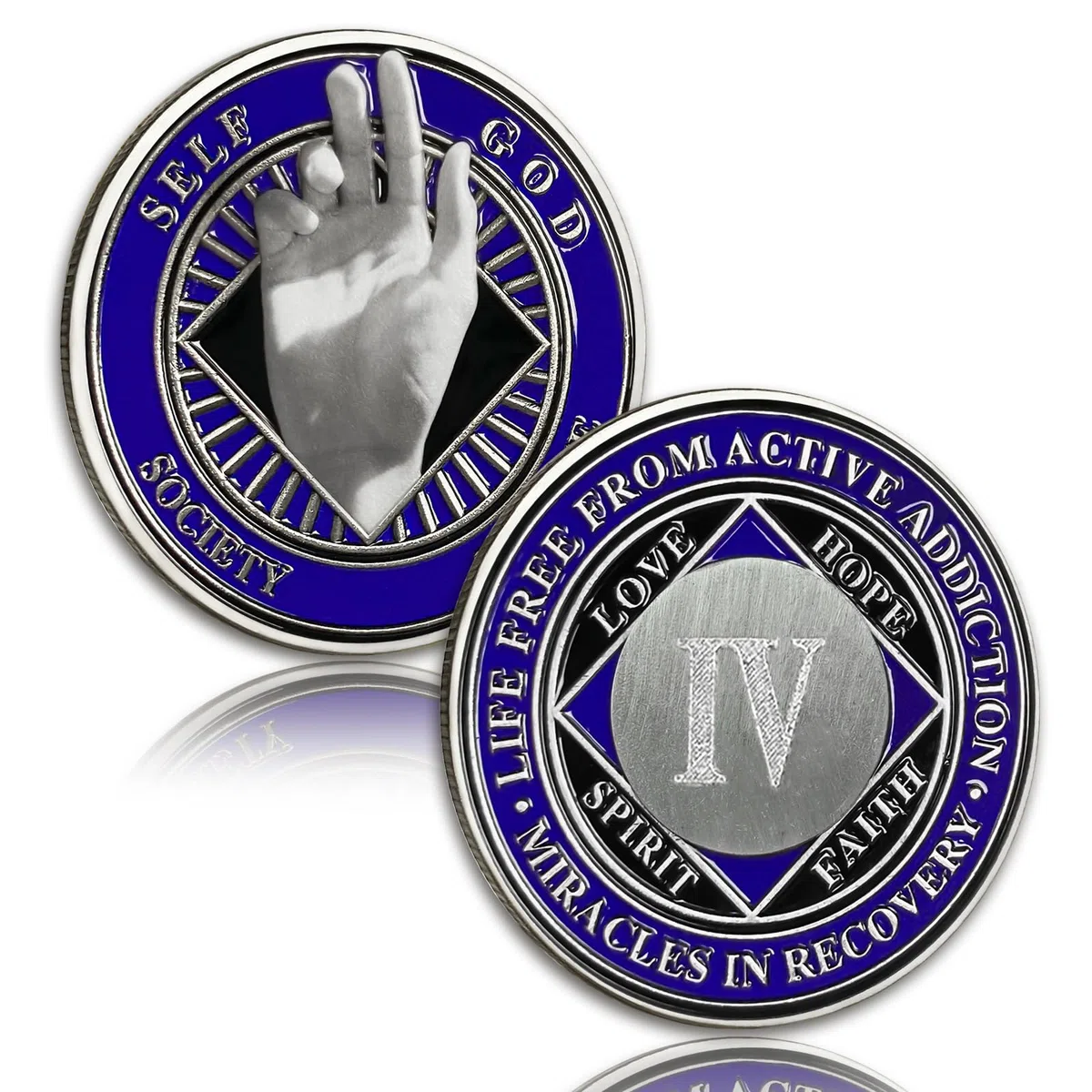 Pièce Sober de 4 ans Upward Hand | Pièce NA bleu-argent – Médaille étape de récupération de la dépendance avec capsule de jeton, cadeau de sobriété pour homme et femme