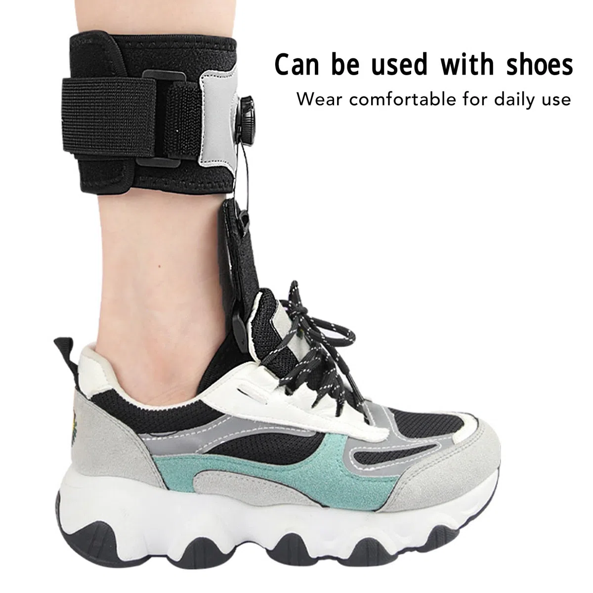 AFO Attelle de Pied pour Homme et Femme, Réglable – Utilisation de Jour et de Nuit, Taille Libre, Bouton de Réglage – Doux et Respirant – Soutien Efficace de la Démarche pour la