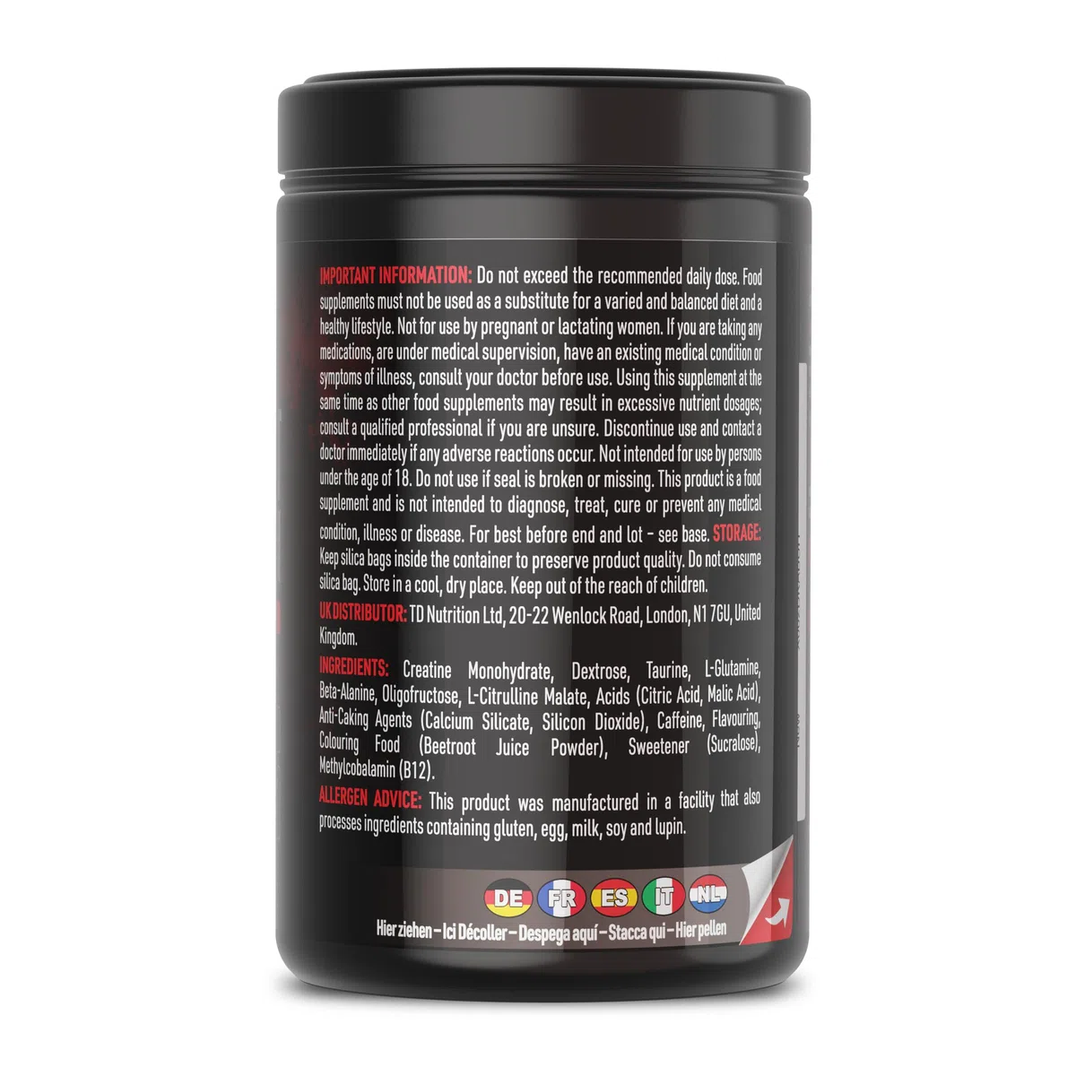 Pre Workout Demon - Pré-Entraînement Créatine (Fruits Rouges, 720g) | Booster pré-entraînement en poudre avec 160mg de caféine par dose, créatine, bêta-alanine, citrulline, glutamine et taurine