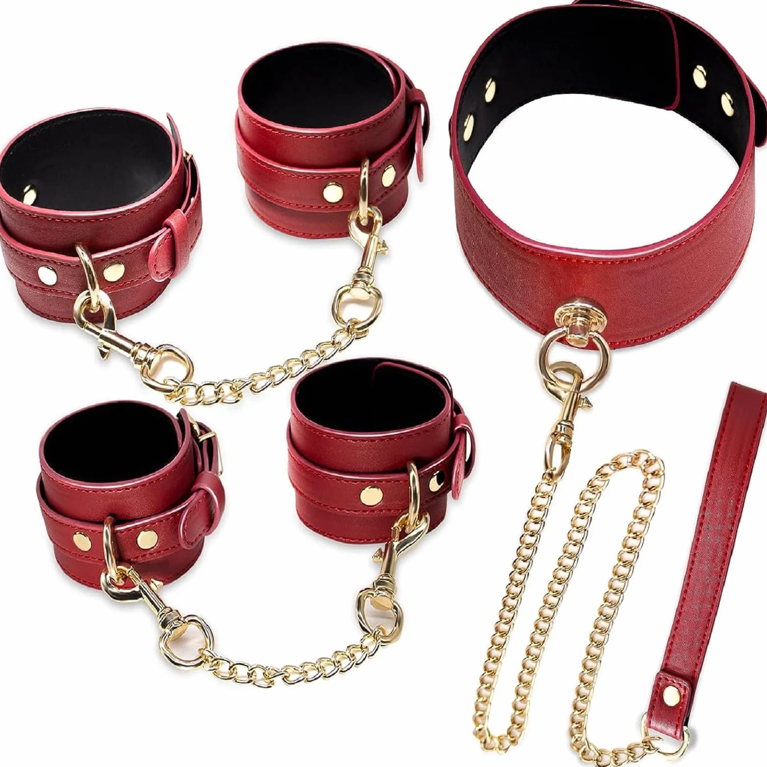 Sex Toýs Femme Couple BDSM Bondage pour Lit Menottes Poignet & Cheville Réglables en Cuir avec Collier et Laisse SM Kits,Menottes Sex Lit pour Jeux Sexuels Couple