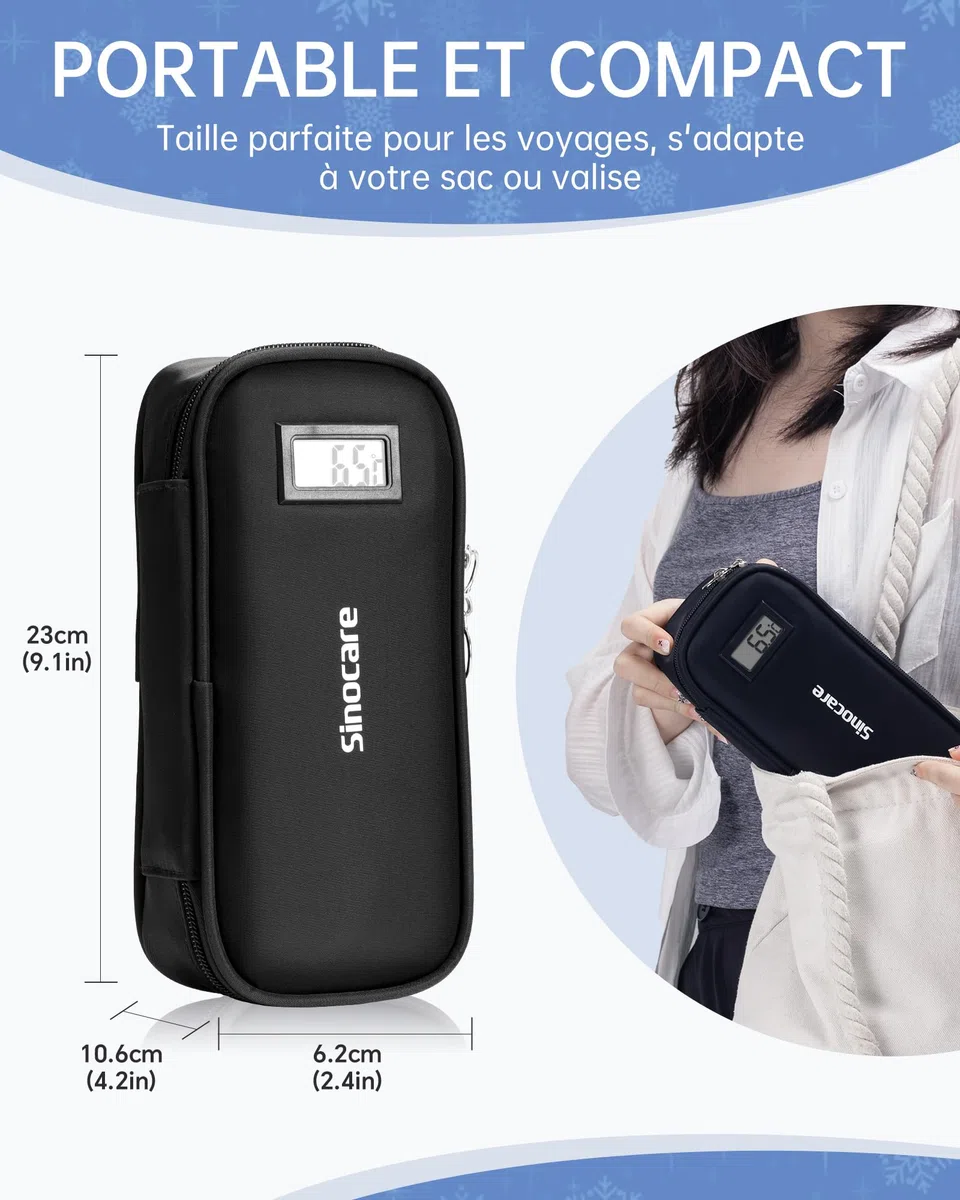 Trousse isotherme médicament avec affichage température | glace réutilisables Pochette portable pour insuline stylos traitements idéale pour voyage usage quotidien