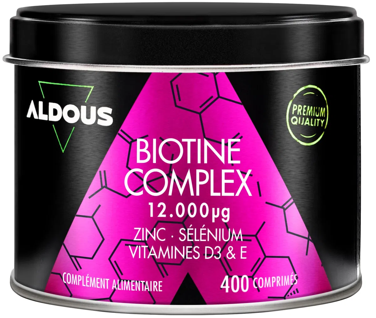 Biotine 12 000 mcg - 400 Comprimés - Zinc, Sélénium, Vitamine D3 et Vitamine E - Biotine Cheveux, Peau et Ongles - Biotine Cheveux Pousse Rapide - Complément Alimentaire Pousse Cheveux - ALDOUS