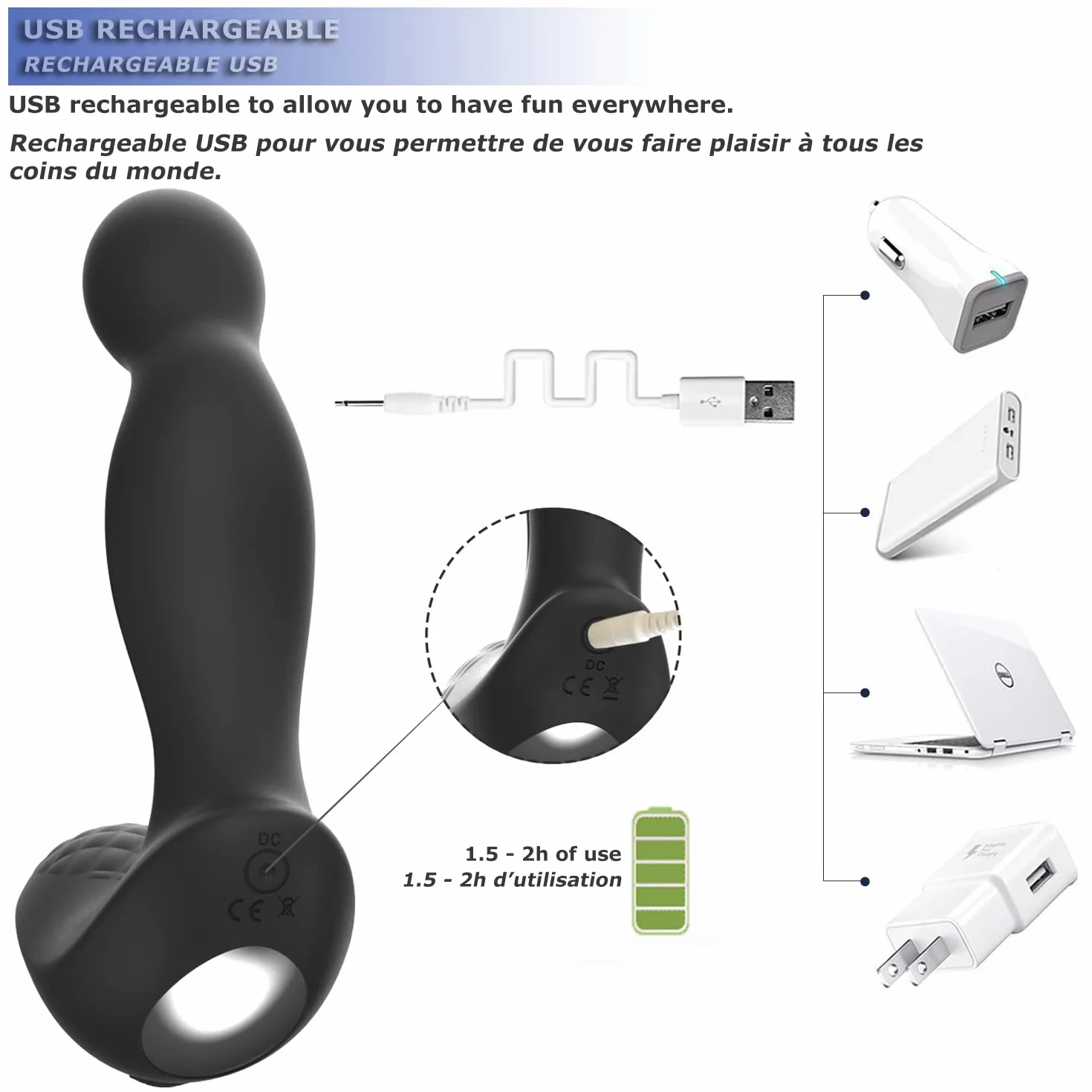 CHERRYDELICE - Masseur Prostatique Télécommandé avec 10 Modes de Vibration, Homme, Silencieux, Étanche, Silicone, Rechargeable USB (Noir)