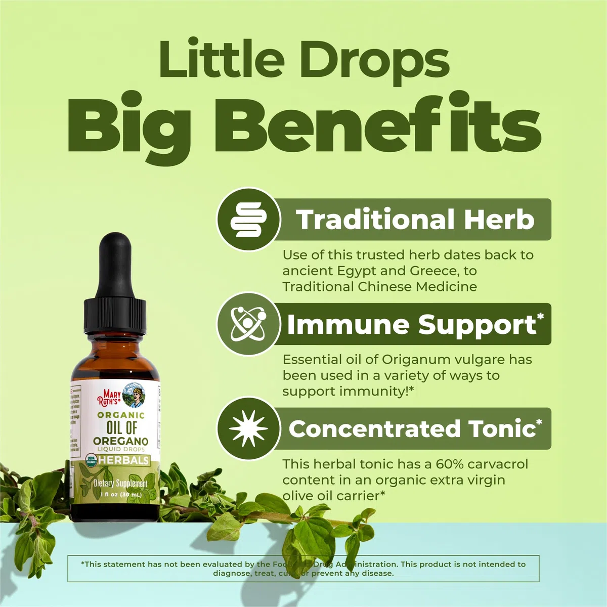 MaryRuth Organics, Oil of Oregano Drops, Huile d'Origan Végétalienne en Gouttes, 30ml, Testé en Laboratoire, Végétarien, Sans Gluten, Sans Soja, Sans OGM