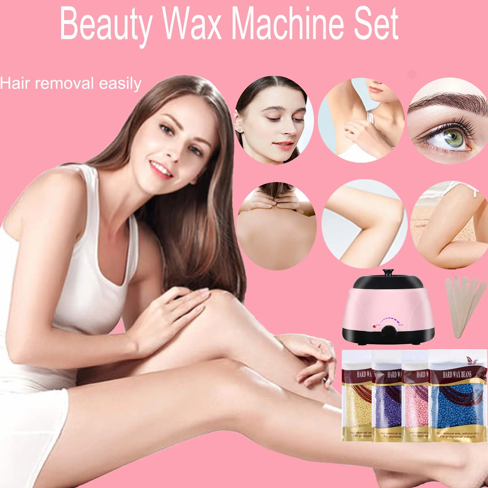 Chauffe Cire Épilation Professionnelle - Appareil Chauffe Cire Kit d'épilation à la Cire Maison avec 400g de Fèves de Cire et 20 Bâtons d'épilation, pour Hommes et Femmes, Visage, Jambes, Bras, Bikini
