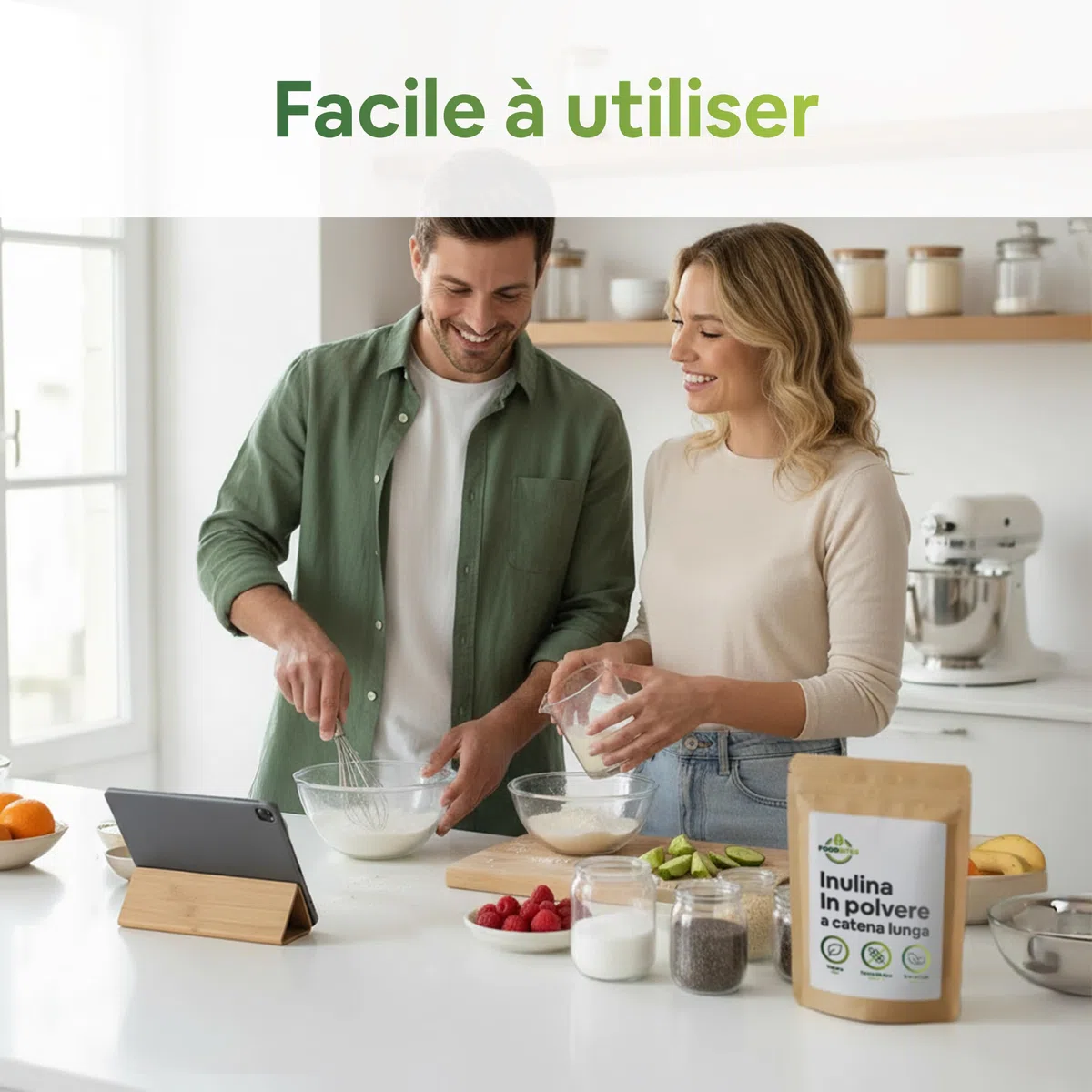 Inuline à Chaîne Longue 1 Kg - Inuline de Chicorée en Poudre 100% Pure - Fibre Prébiotique Végane et Sans Gluten - Fibre Alimentaire