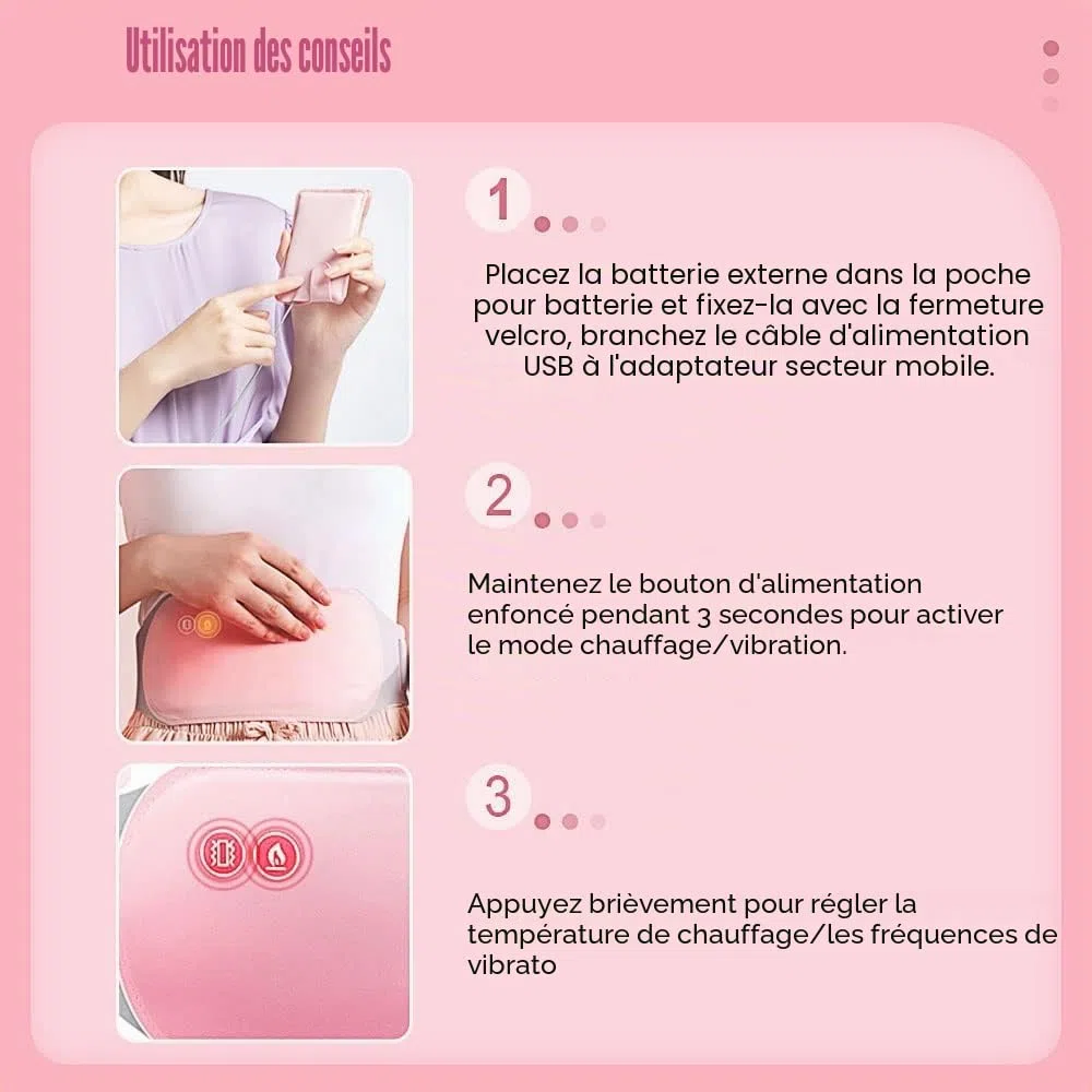 Coussin Chauffant Portable Pour Le Dos Pour Les Crampes, Ceinture Menstruelle Chauffante Pour Les Femmes, 3 Modes De Température et 3 Massages Pour Les Crampes