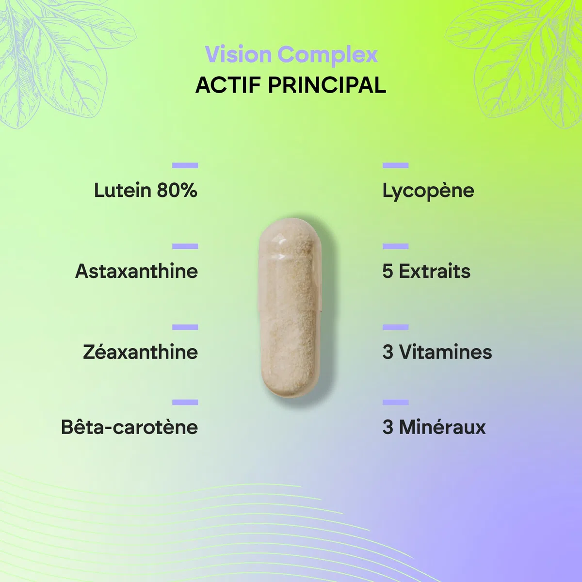 Vision Complex Luteína + Zeaxanthine + Astaxanthine - Vit. C E et A - Pour les yeux - Complexe 18 ingrédients avec Zinc Sélénium Cuivre Lycopène + Thiamine Riboflavine - 60 Capsule Nutralie