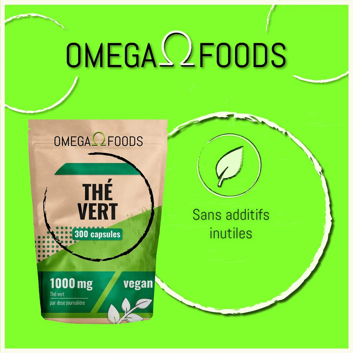 Gélules de thé vert – 300 gélules d’extrait de thé vert hautement dosé – 1 000 mg par dose quotidienne – Extrait de thévert
