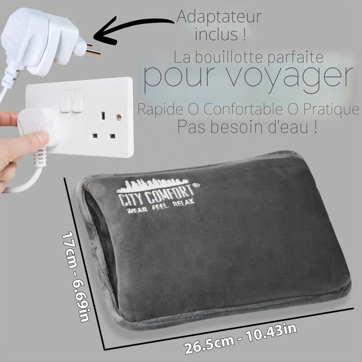 CityComfort Bouillotte Électrique Rechargeable Coussin Chauffant 6H Câble Détachable Chauffe Lit et Chauffe Main Idée Cadeau (Charbon)