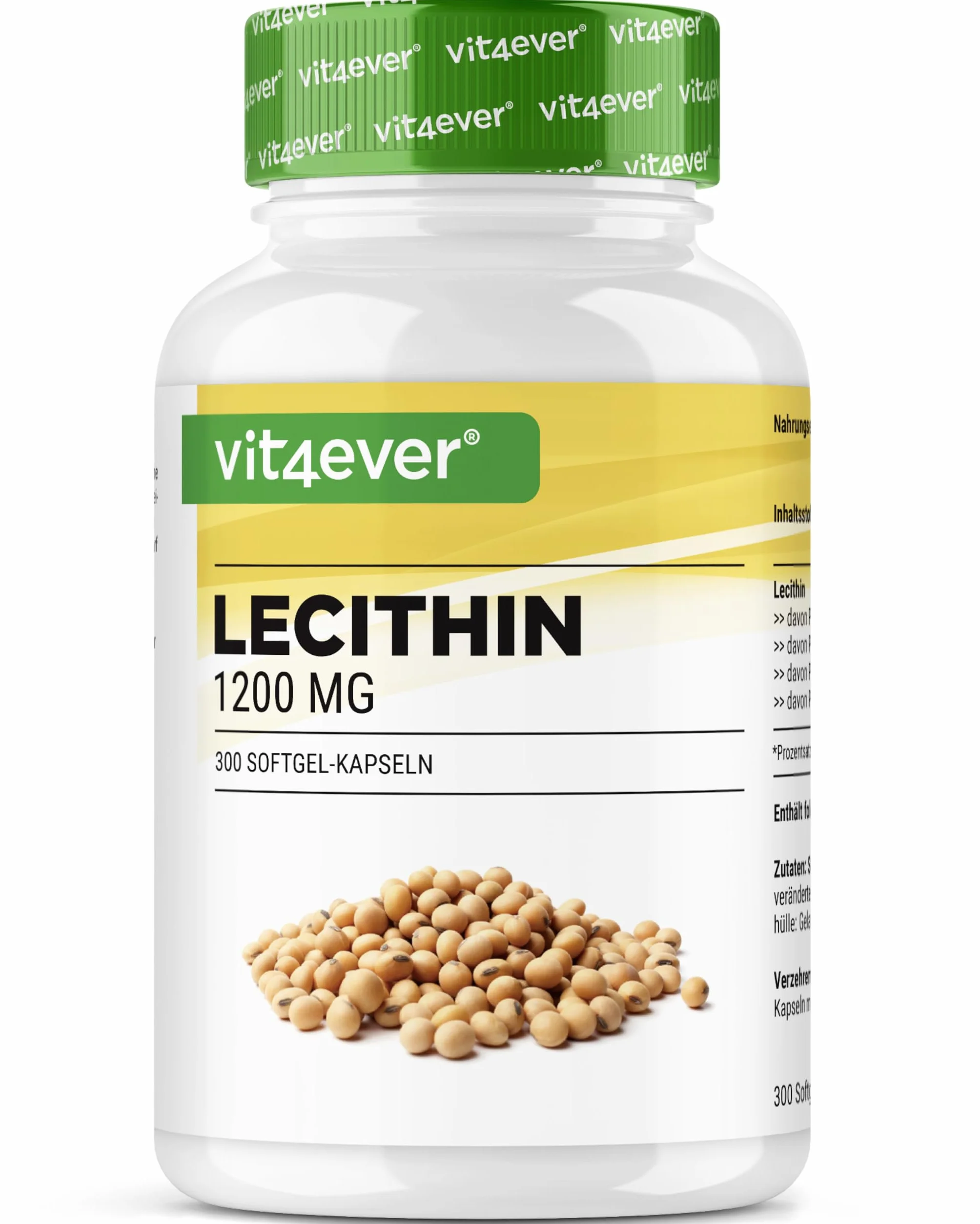 Lécithine 1200 mg - 300 Softgels - Premium : avec Phosphatides - Lécithine de Soja sans OGM - Haute Dose - Qualité Premium