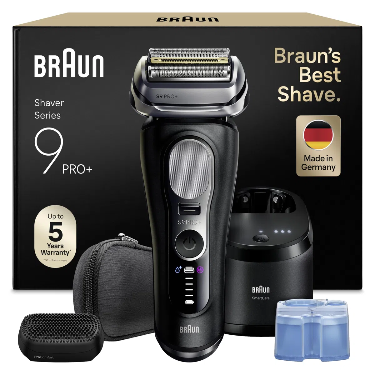 Braun Rasoir Electrique Homme Series 9+ Pro 9690CCE Noir | Etanche, Batterie Rechargeable, Lames de Précision Ultra-Fines, Tondeuse ProTrimmer, Station de Nettoyage, Tête de Pre-Rasage