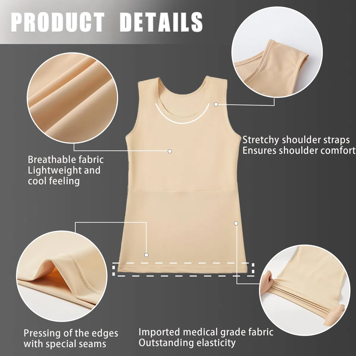 XUJI Binder poitrine Transgenre Tomboy Respirant Lien long Pullover