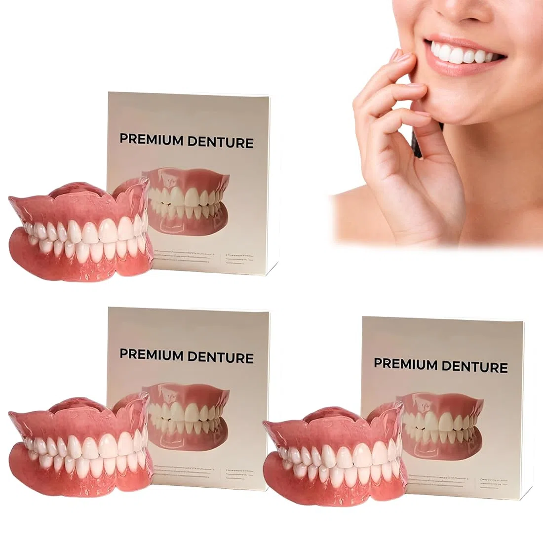 3 Set Prothese Dentaire À Clipser,Dents Amovibles À Clipser, Dentier Silicone Avec Palais, Dentier Silicone Souple, Pour Toutes Les Occasions Sociales(C)