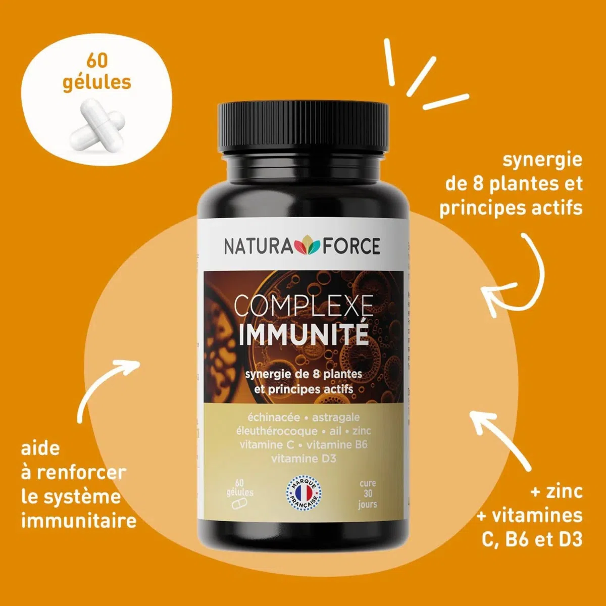 Complexe Immunité - Synergie de plantes adaptogènes_Défenses naturelles de l'organisme_Augmente les niveaux d'énergie et aide à réduire la fatigue_Boîte de 60 capsules, paquet de 1