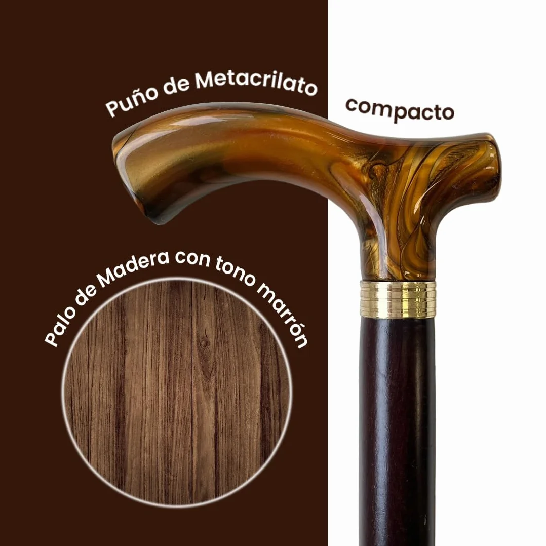 Flexor - Canne de Marche élégante | Poignée Ergonomique méthacrylate Grise | Résistante et légère | Artisanat Bois Durable | Confort Quotidien, Brun, Bois
