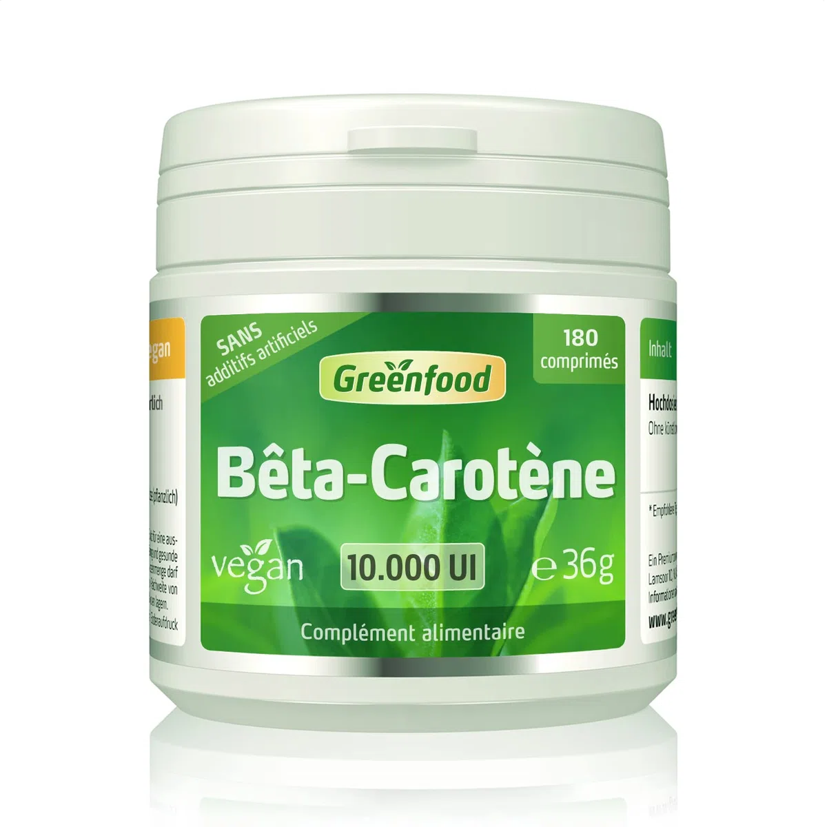 Greenfood Bêta-carotène 10.000 UI, 180 comprimés, Sans additifs artificiels. Sans OGM.Sans lactose. Sans gluten. Vegan.