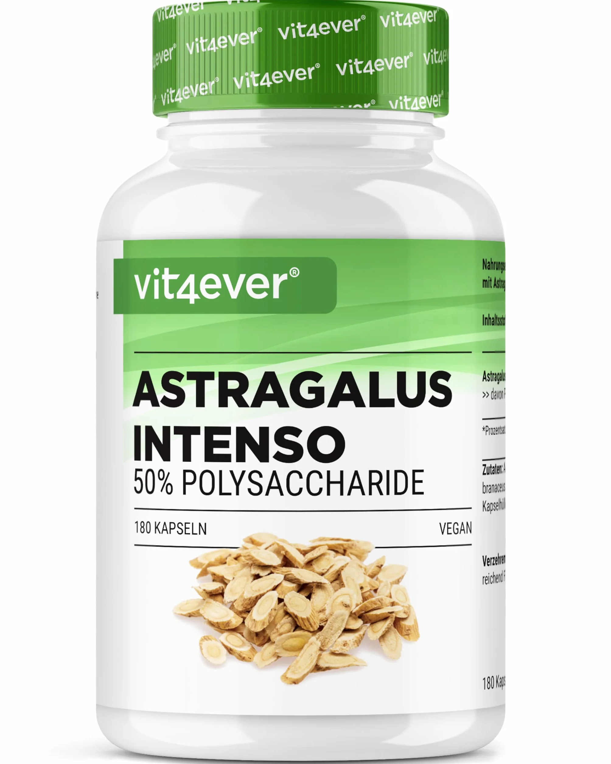 vit4ever Astragalus - Hautement Dosé avec 1400 mg d'Extrait pur par Jour - 180 capsules - Premium : 50% Polysaccharides - Extrait pur de Gomme Adragante - Sans Additifs Indésirables - Vegan