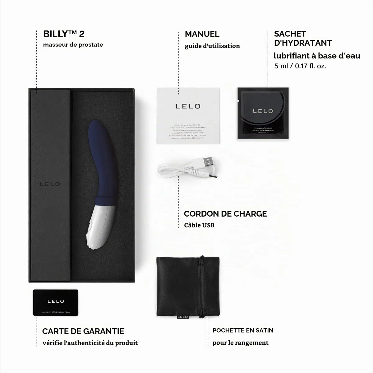 LELO BILLY 2 Masseurs de Prostate, Stimulateur Parfaitement Étanche pour Homme, Sextoys pour Prostate Rechargeable et Doux, Deep Blue