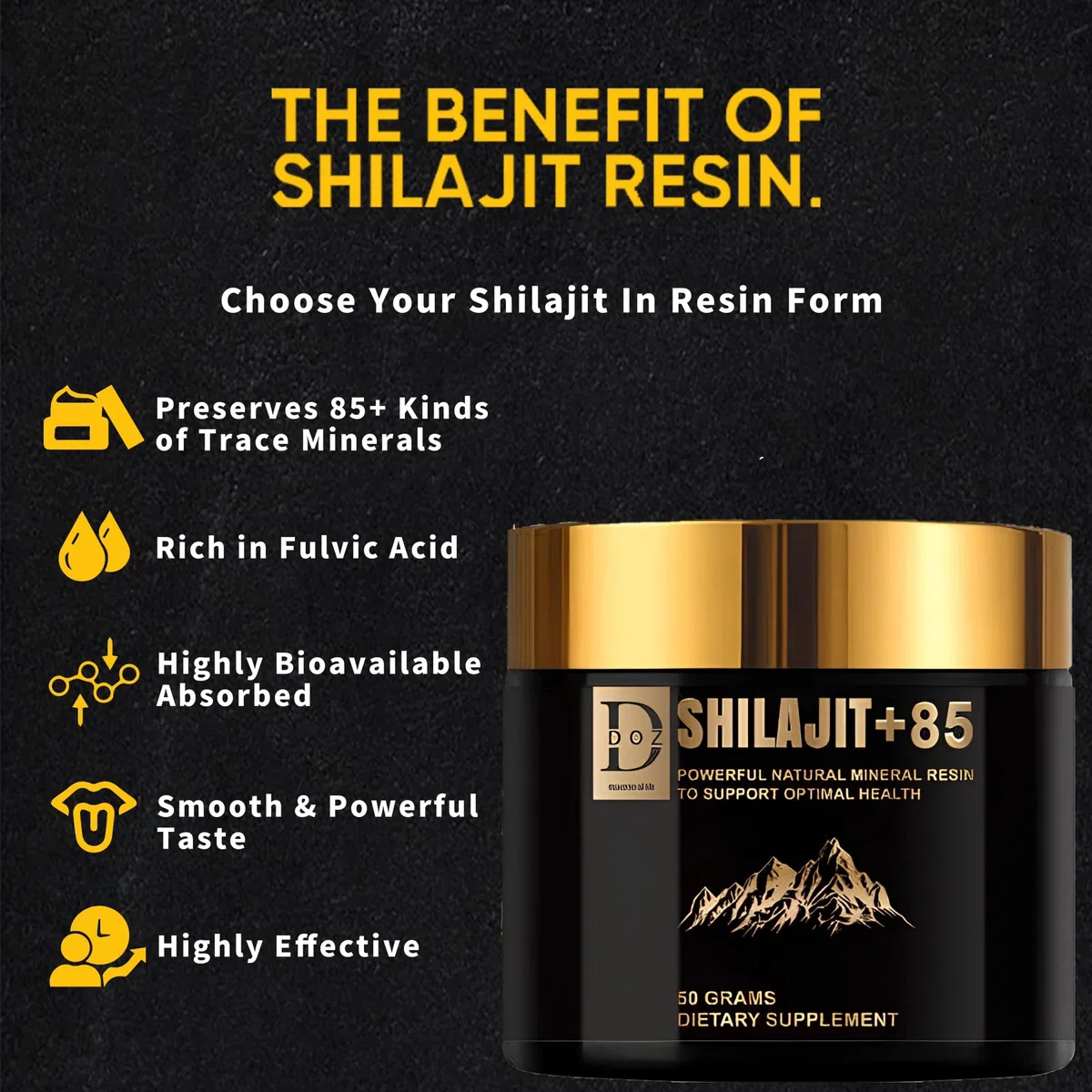 DOZ SHILAJIT 50g Qualité OR Premium | Améliorateur naturel d'énergie et de mémoire | Extrait pur de l'Himalaya | 85 minéraux et acide fulvique | Santé et renforcement immunitaire