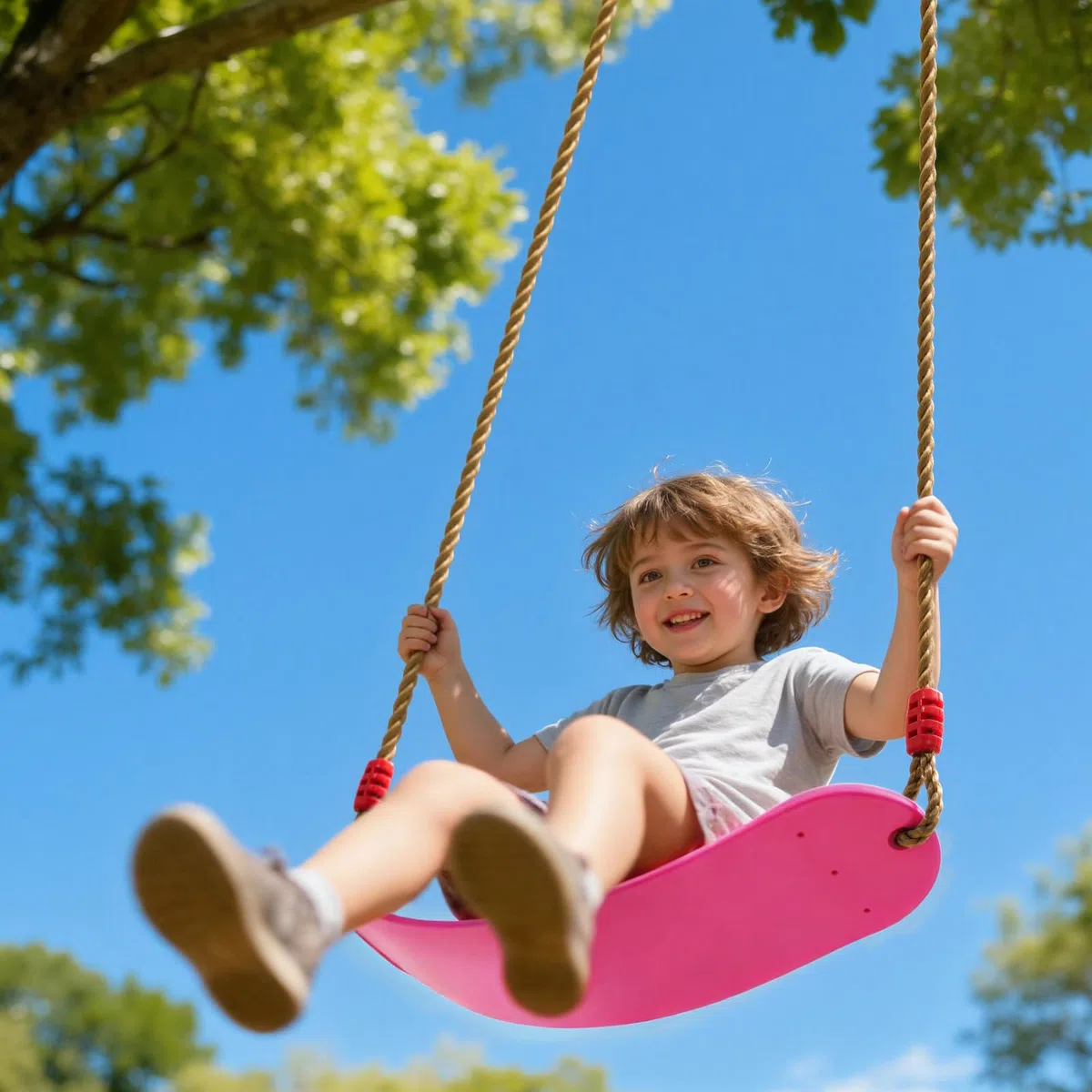 EXTSUD Balançoire pour Enfants Siège avec Corde Matériau EVA Flexible 66x14cm Max Charge 150kg (Rose)