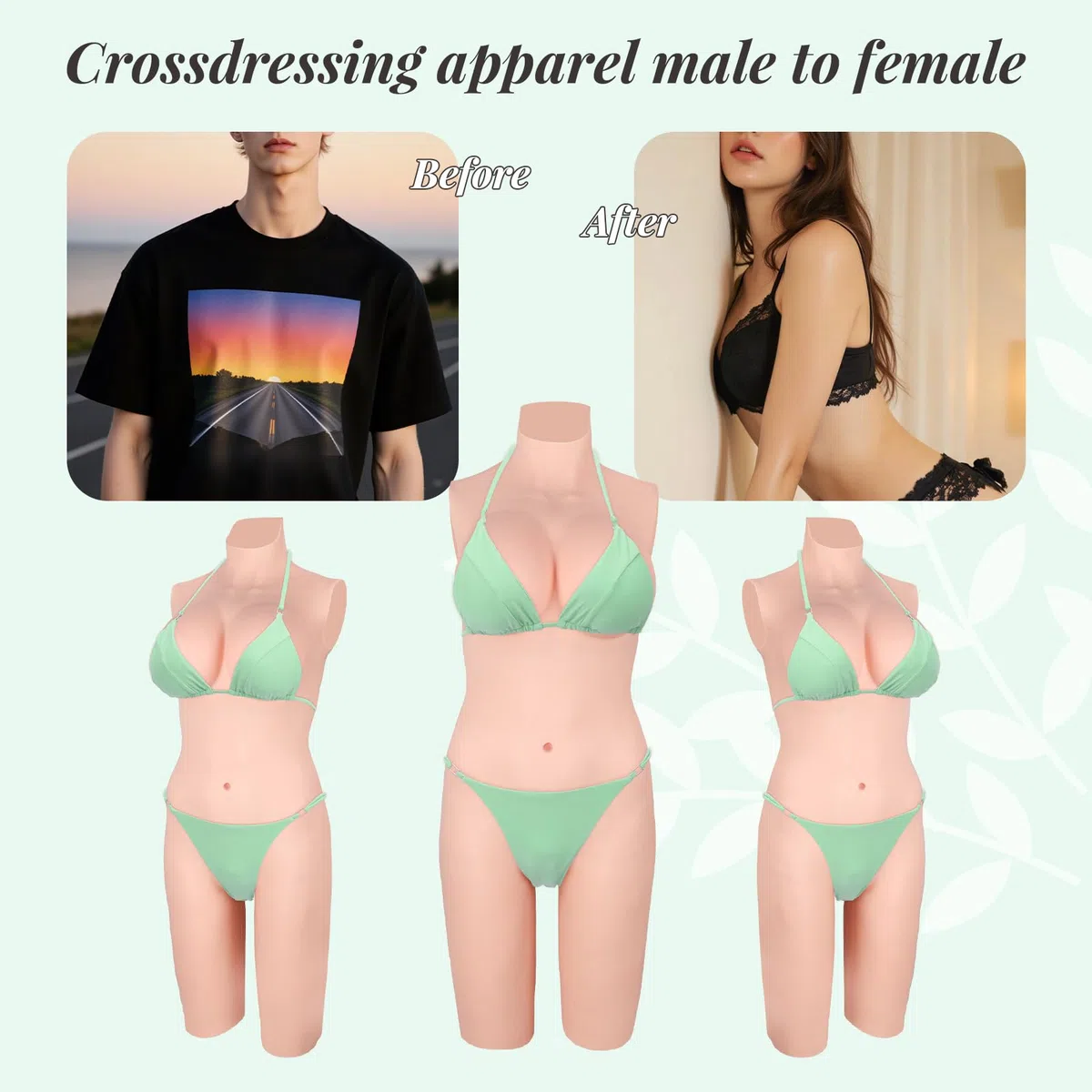 Minaky Faux Seins Silicone 5-Points Bodysuit Silicone Panty Crossdresser Leotard Slips d'homme pour Crossdresser et cosplay transgenre, (C Cup,Jaune)