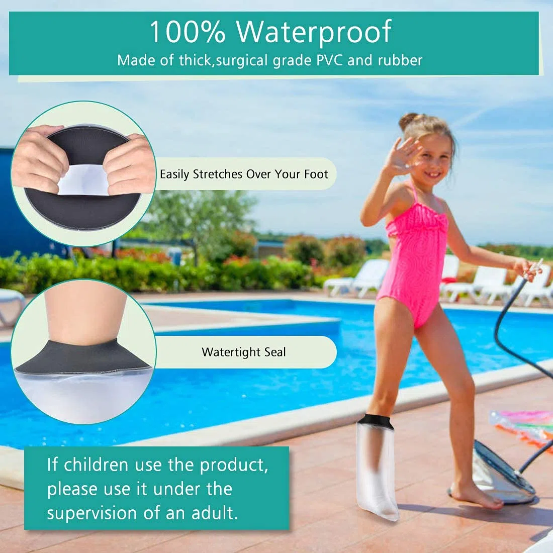 Protège Platre Protection Enfants pour Jambe Cheville Pied Protection Étanche pour Platre Protecteur de Bandage Utilisé pour Demi-Jambe Imperméable Protection Étanche pour Douche et Baignade